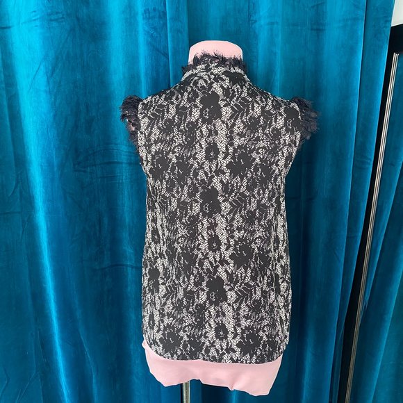 Who What Wear Lace Trim High Neck Top Black/Cream - Picture 7 of 7
